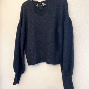 1901 Metallic thread Crop Balloon Sleeve Wool Blend tie back Sweater girls 10/12